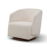 Upholstered Swivel Chair with Wooden Base and Curved Armrest