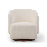 Upholstered Swivel Chair with Wooden Base and Curved Armrest