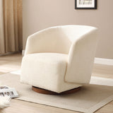 Upholstered Swivel Chair with Wooden Base and Curved Armrest