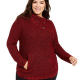 Style & Co Women's Plus Button Trim Sweater Red Size 0X