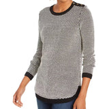 Charter Club Women's Textured Contrast Trim Sweater Black Size X-Large
