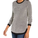Charter Club Women's Textured Contrast Trim Sweater Black Size X-Large