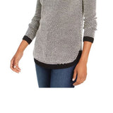 Charter Club Women's Textured Contrast Trim Sweater Black Size X-Large