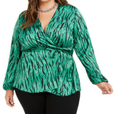 INC International Concepts Women's Plus Size Animal-Print Wrap Top Med Green Size 2X