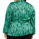 INC International Concepts Women's Plus Size Animal-Print Wrap Top Med Green Size 2X