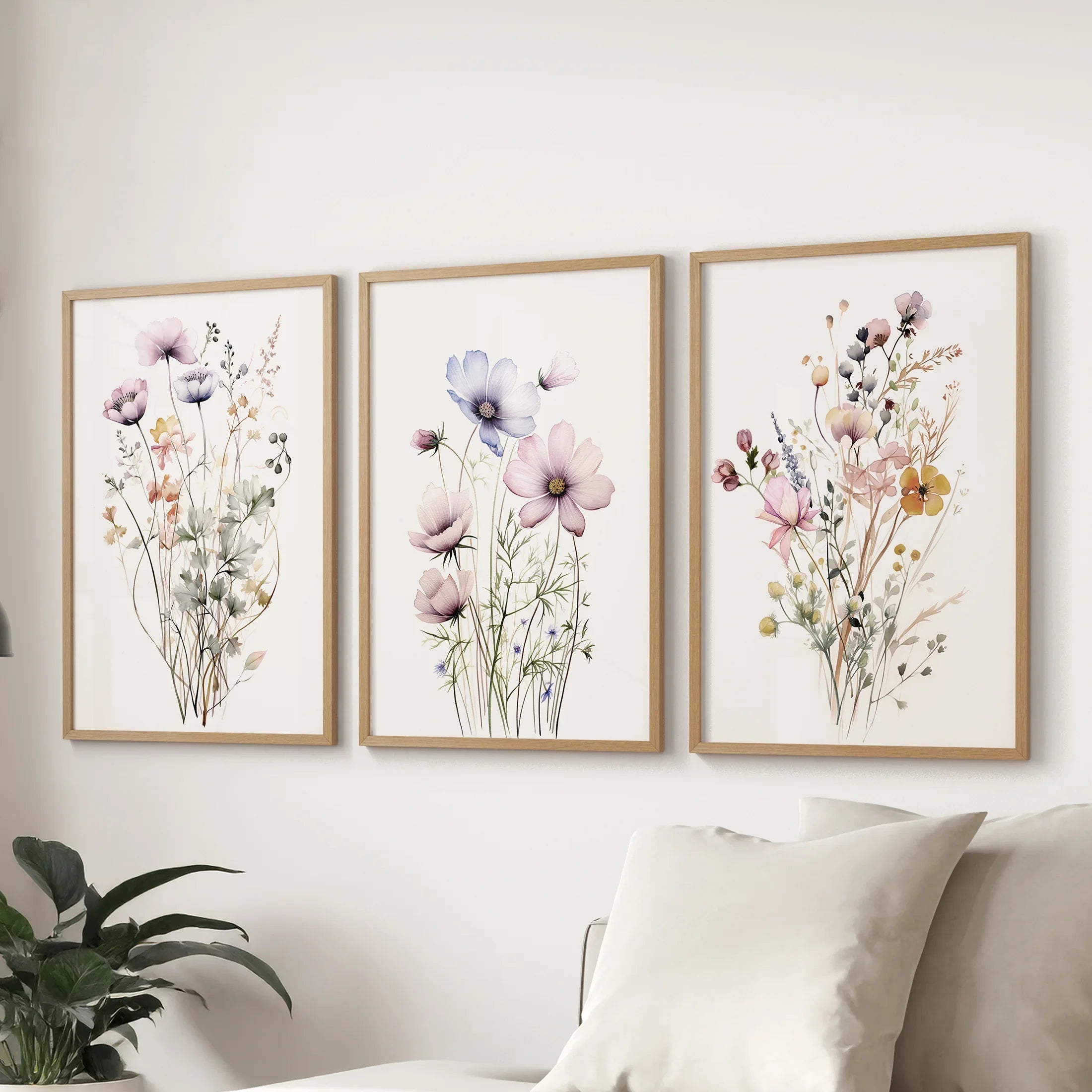 Watercolor Floral Wall Art (Set of 3 Botanical Prints)