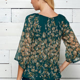 3/4 Length Lace Trim Sleeve Bubble Blouse