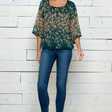 3/4 Length Lace Trim Sleeve Bubble Blouse