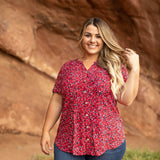 Westport Ditsy Floral Pintuck Button Front Blouse - Plus