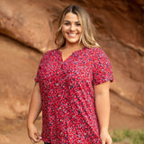Westport Ditsy Floral Pintuck Button Front Blouse - Plus