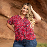 Westport Ditsy Floral Pintuck Button Front Blouse - Plus
