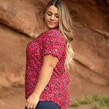 Westport Ditsy Floral Pintuck Button Front Blouse - Plus