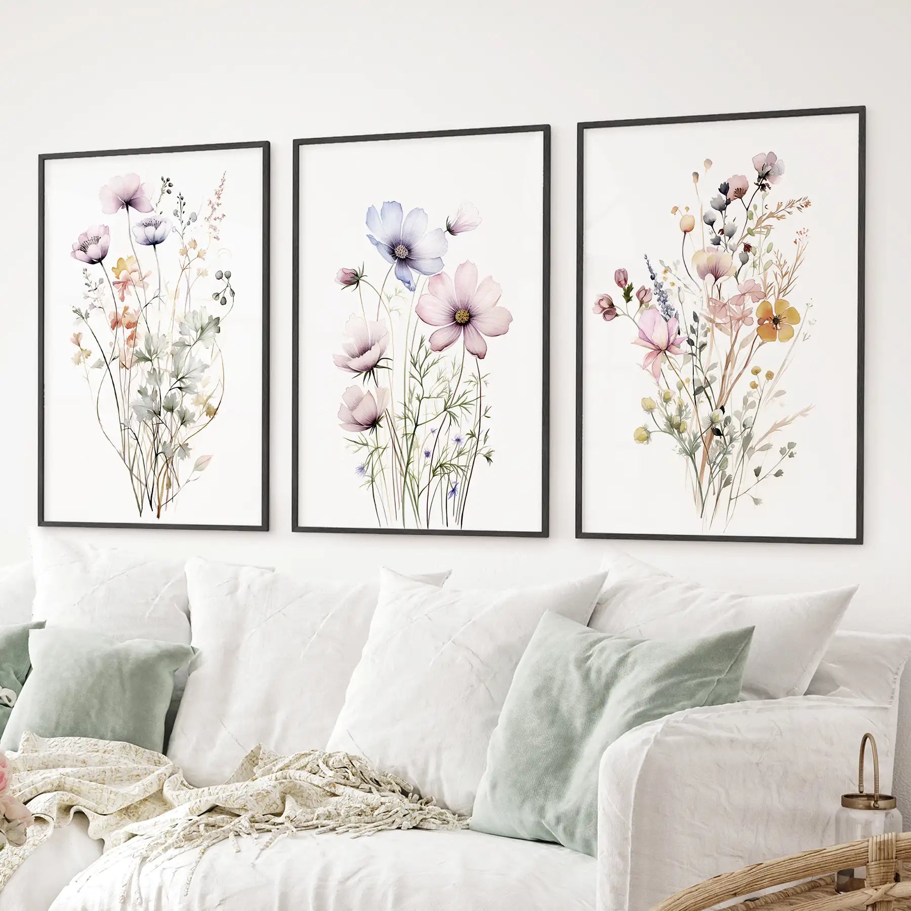 Watercolor Floral Wall Art (Set of 3 Botanical Prints)