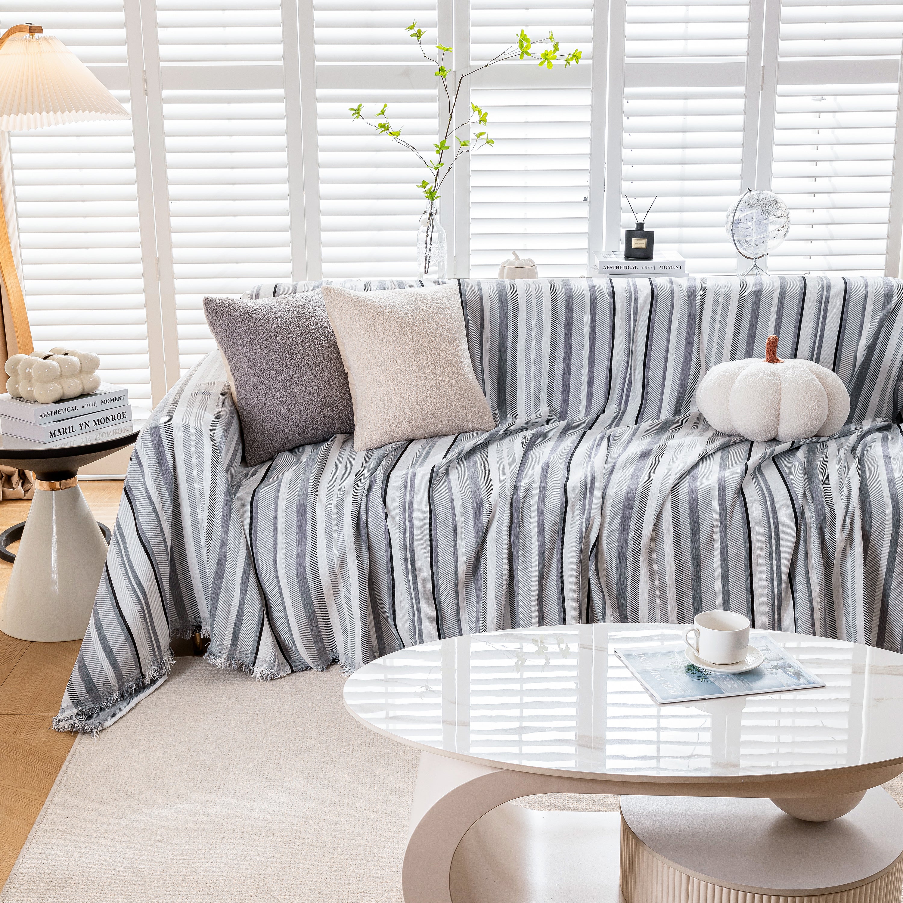 Modern Minimalist Sofa Throw Cover Cotton Knit Throws For Couch Scratch Proof Couch Cover