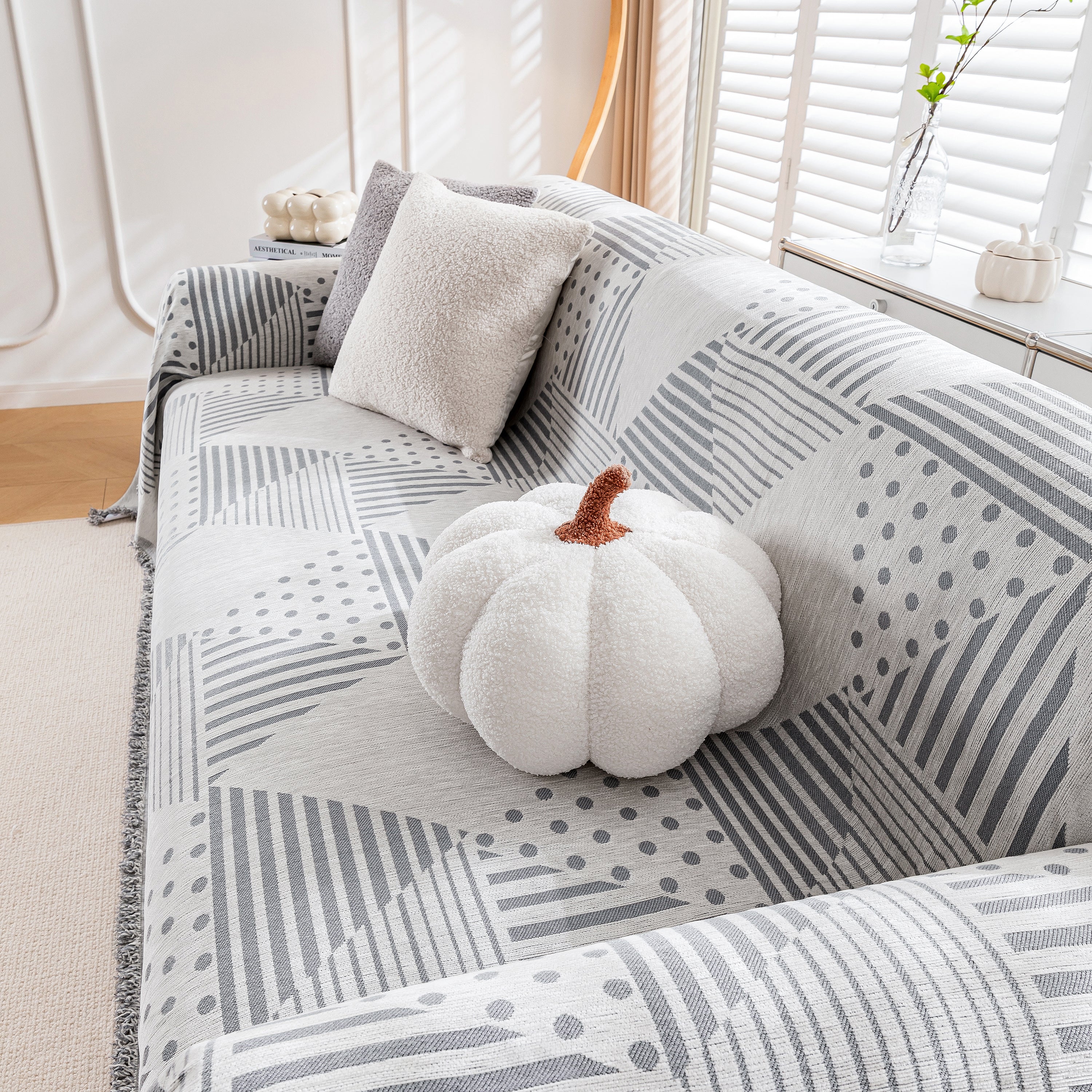 Chenille Geometric Patterned Sofa Throw, Couch Covers For Sectionals For Pets, Throw Cover For Couch