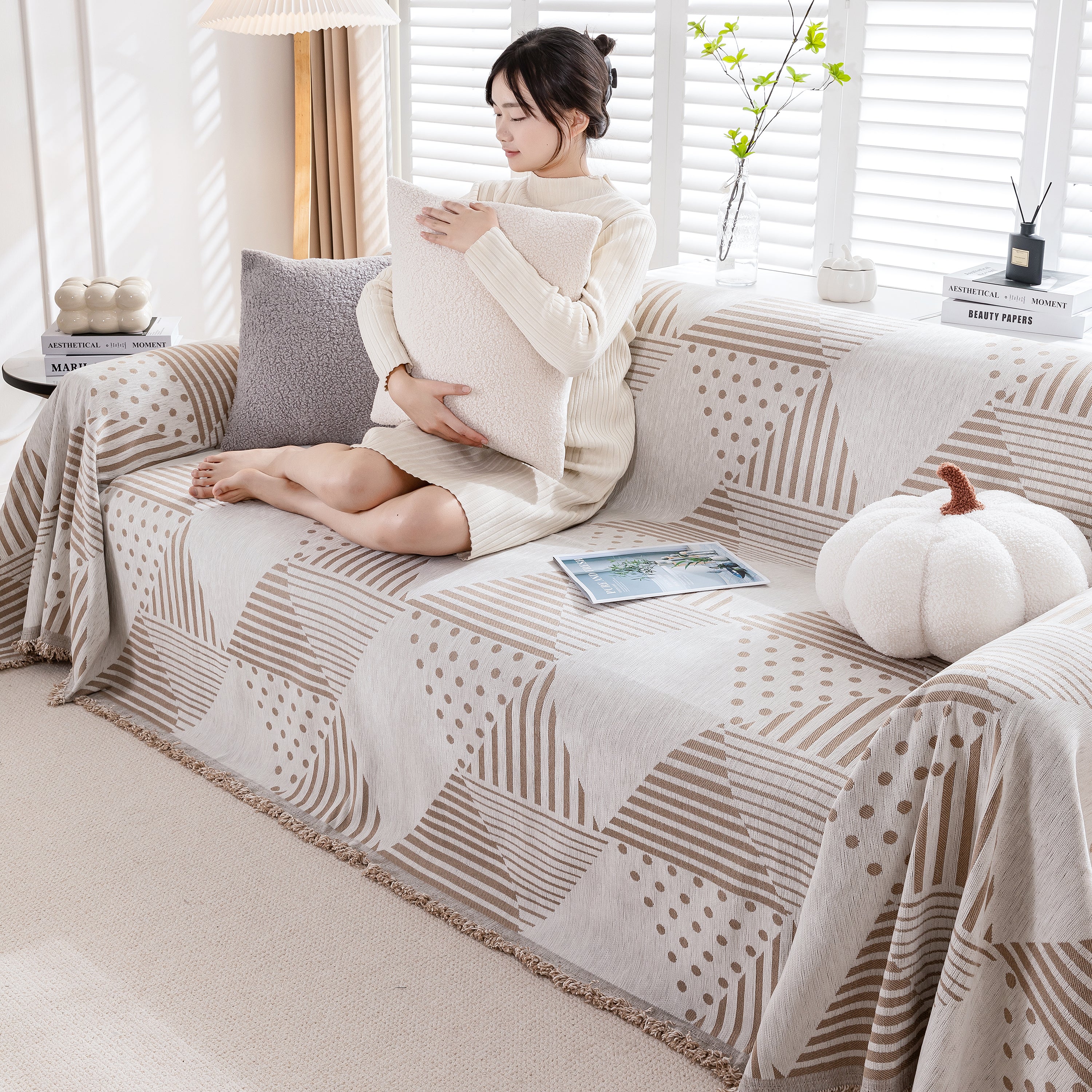 Chenille Geometric Patterned Sofa Throw, Couch Covers For Sectionals For Pets, Throw Cover For Couch